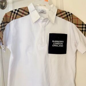 Burberry Kids Polo with Checkered Accents and Black Pocket sz 10-12 boys